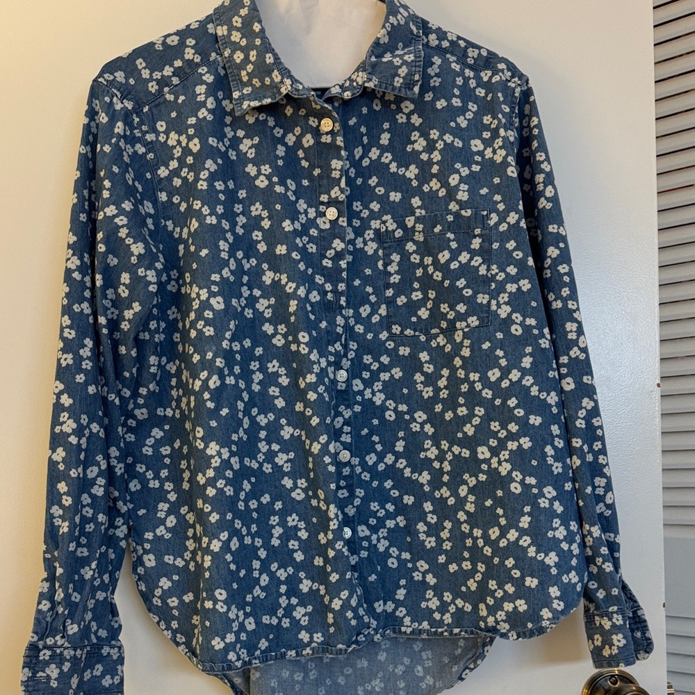 Floral Chambray Oversized Button-Up Shirt